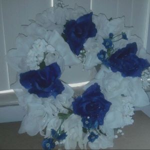 White and Navy Blue floral Wreath